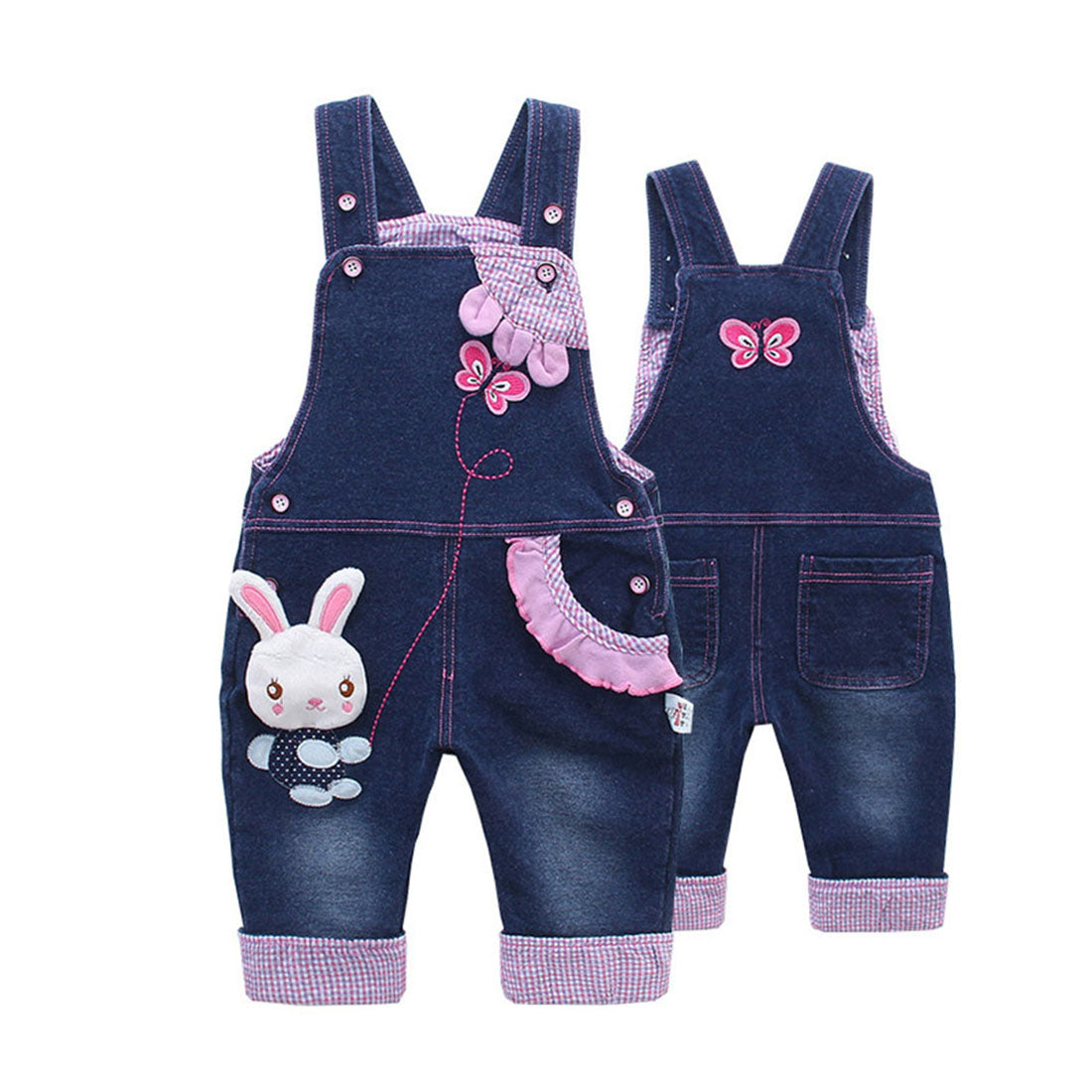 Baby & Toddler Girl Bunny Style Soft Denim Overalls Set