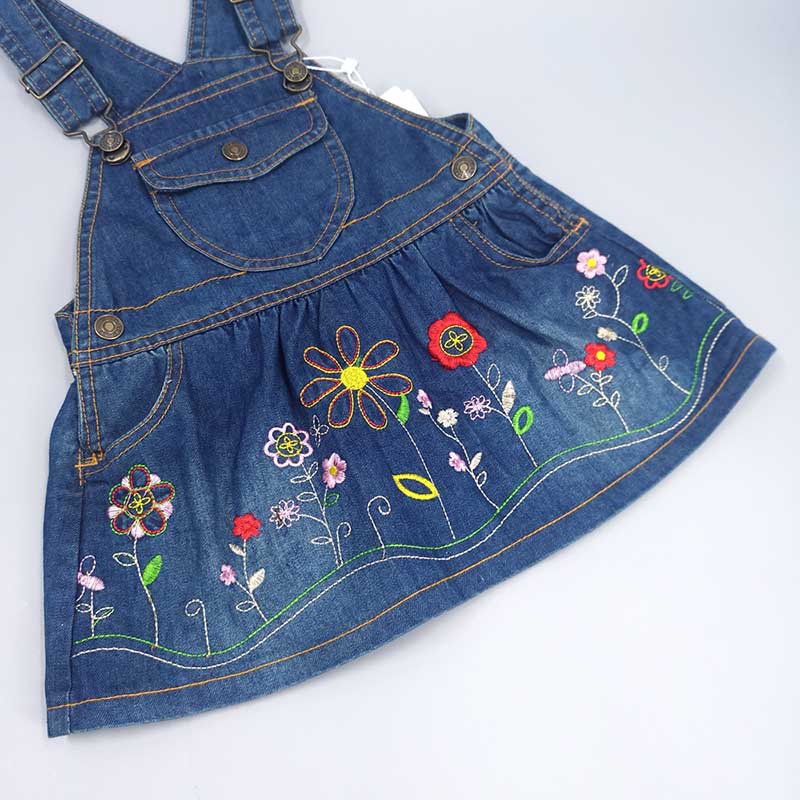 Infant Girls Embroidered Flower Overalls Dress