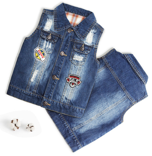 Jean vest is another choice when you want clothes made of jean. Come to Kidscool Space and get your jean clothes.