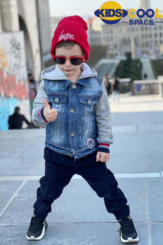 A Cool boy dresses in kidscool space denim jacket