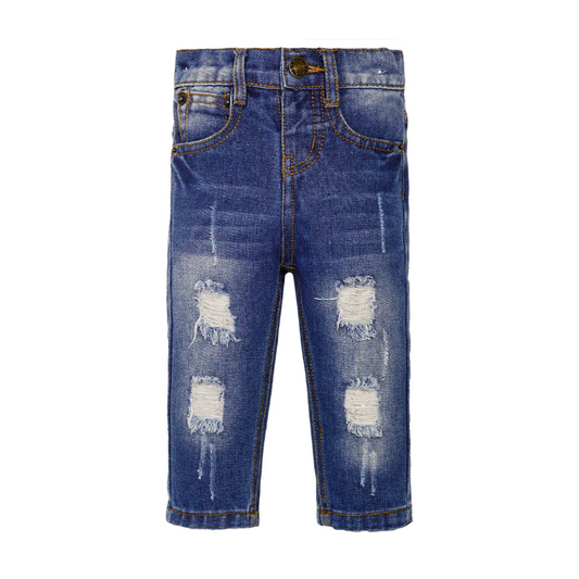 Elastic Waist Ripped Holes Soft Kids Jeans