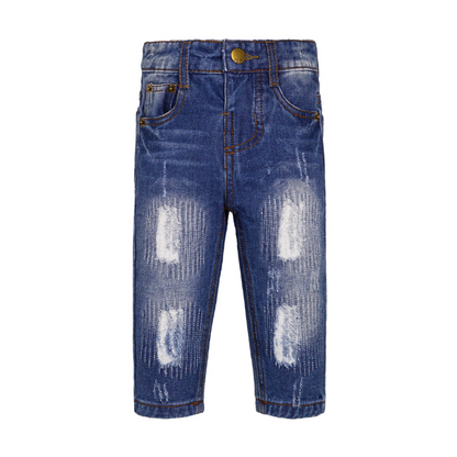 Boys Girls Elastic Waistband Ripped Holes Jeans