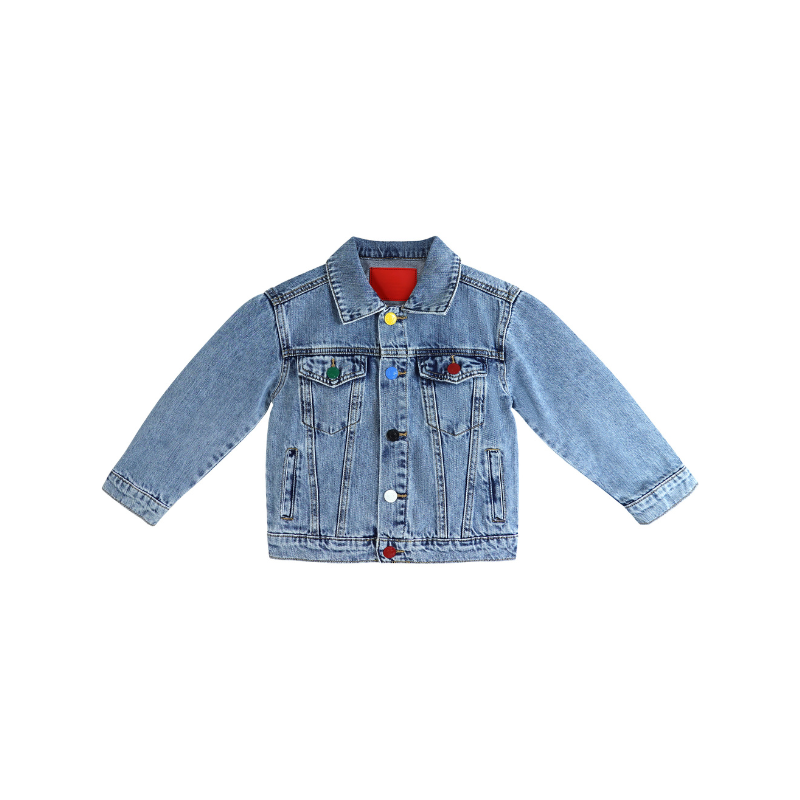 Boys Denim Jacket, Little Big Kids Simple Design Colored Buttons Jean Coat