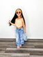 Kid Girl Boy,Elastic Band Inside Ripped Denim Wide-Leg Jeans Pants