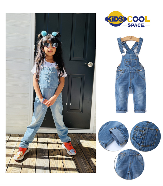 KIDSCOOL SPACE Girls Denim Overalls, Elastic Waistband Inside Washed  Stretchy Jeans Jumpsuit,Light Blue;13-14 Years 