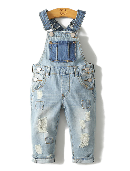 Little Girl Boy Jeans Overalls Ripped Denim Overalls