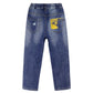 Kids Letters Printed Decor Ripped Fashion Elastic Waist Jeans