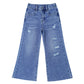 Kid Girl Boy,Elastic Band Inside Ripped Denim Wide-Leg Jeans Pants