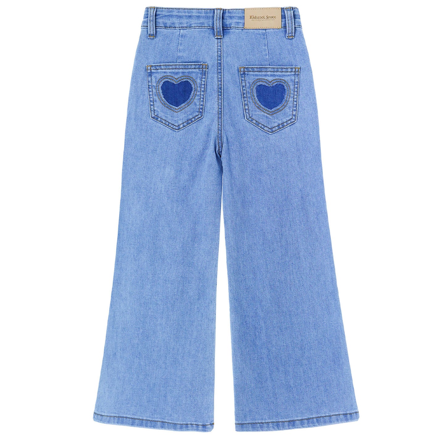 Girl Elastic Band Ripped Denim Wide-Leg Jeans Pants