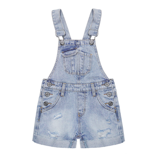 Unisex Kids Ripped Adjustable Straps Summer Jeans Shortalls