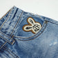 Baby Little Big Girls Jeans,Elastic Waistband Inside Ripped Holes Soft Denim Pants