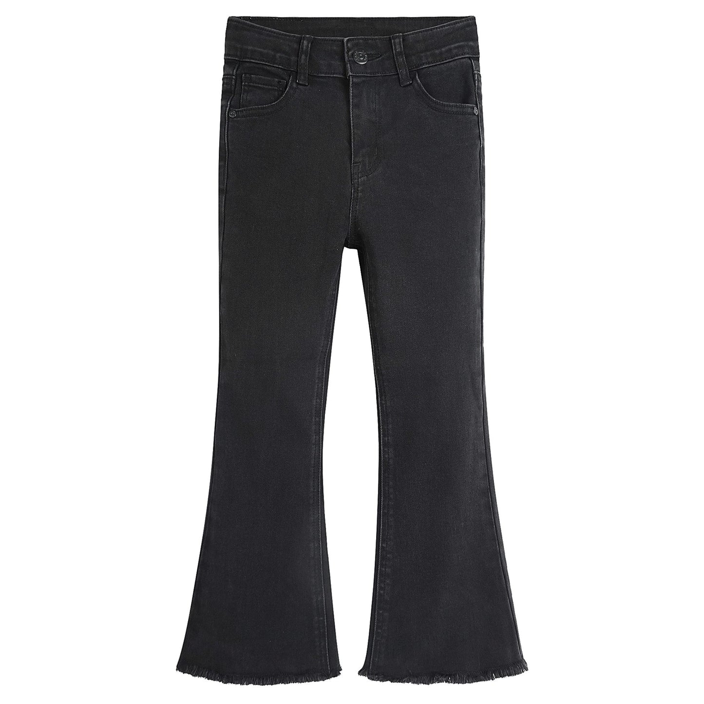 Girls Jeans, Split Hem with Ral Edges Elastic Waistband Inside High Stretch Denim Wide-leg Pants