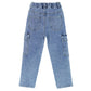 Boys Jeans,Little Big Girls Elastic Waist with D-ring Cargo Stretch Denim Pants