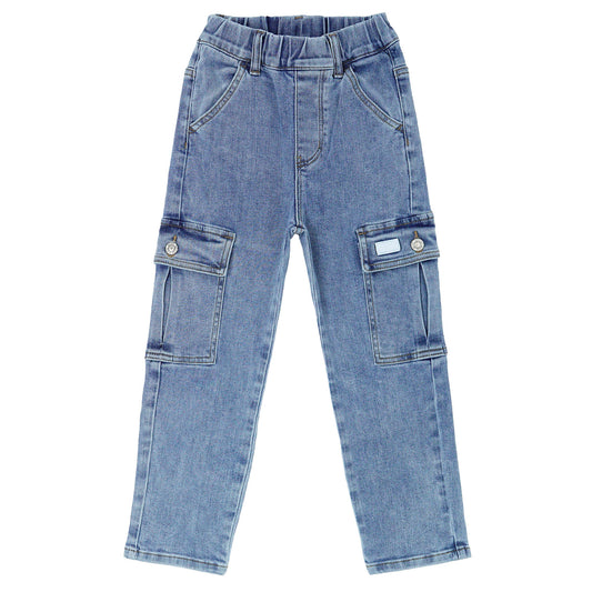 Boys Jeans,Little Big Girls Elastic Waist with D-ring Cargo Stretch Denim Pants