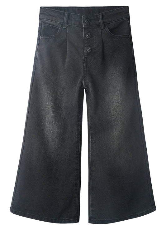 Girls' Wide-leg Jeans,3 Buttons Front Elastic Band InsideSimple Design Flared Denim Pants