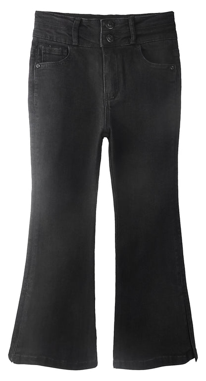 Big Girls Stretchy Denim Flare Jeans, 5-14T Double-layer Waistband Bell-bottom Split Hem Pants