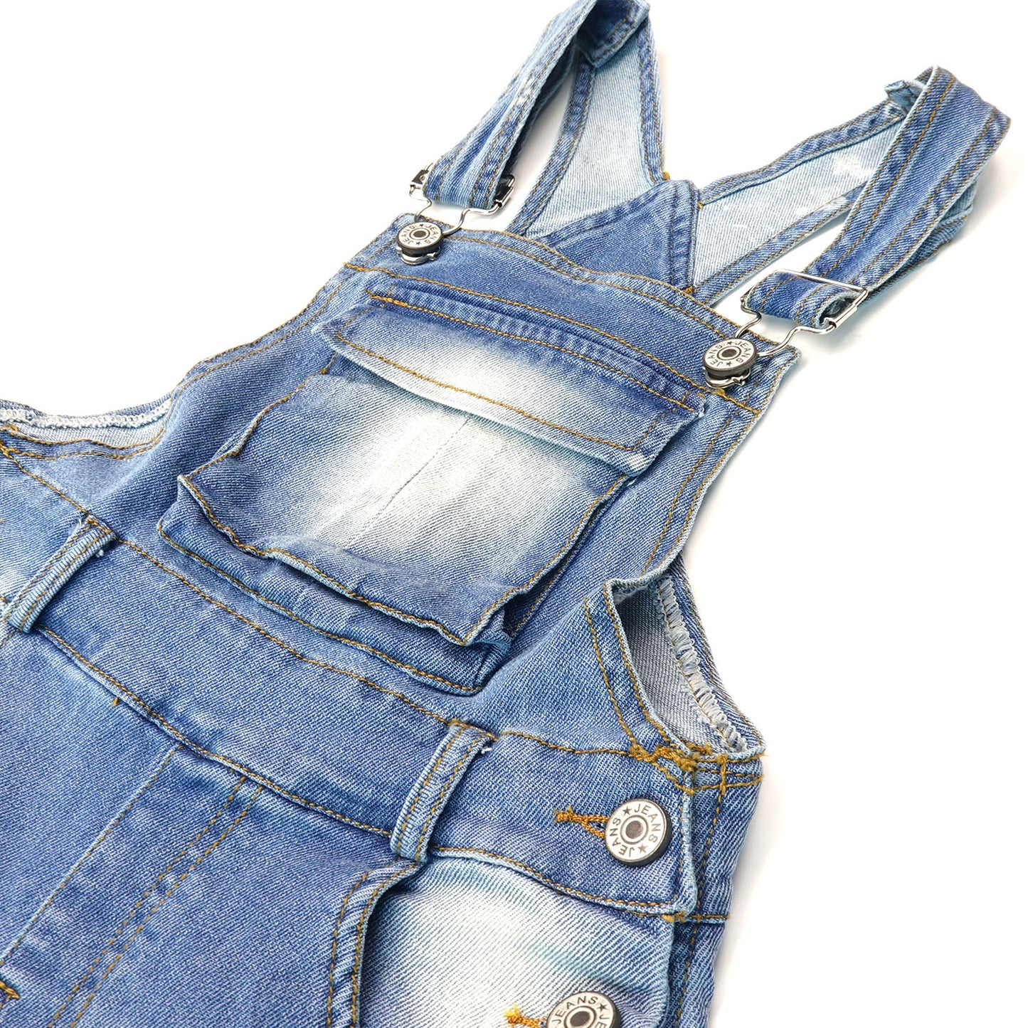 Little Big Girls Denim Shortalls, Stone Washed Soft  Jeans Summer Shortalls