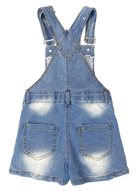 Little Big Girls Denim Shortalls, Stone Washed Soft  Jeans Summer Shortalls