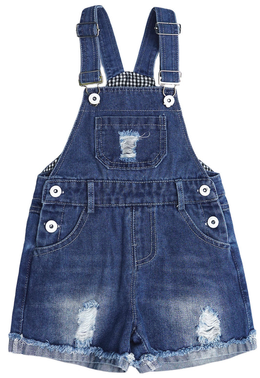 Baby Girls Denim Shortalls, Little Boys Ripped Raw Edge Hem Jeans Summer Shortalls