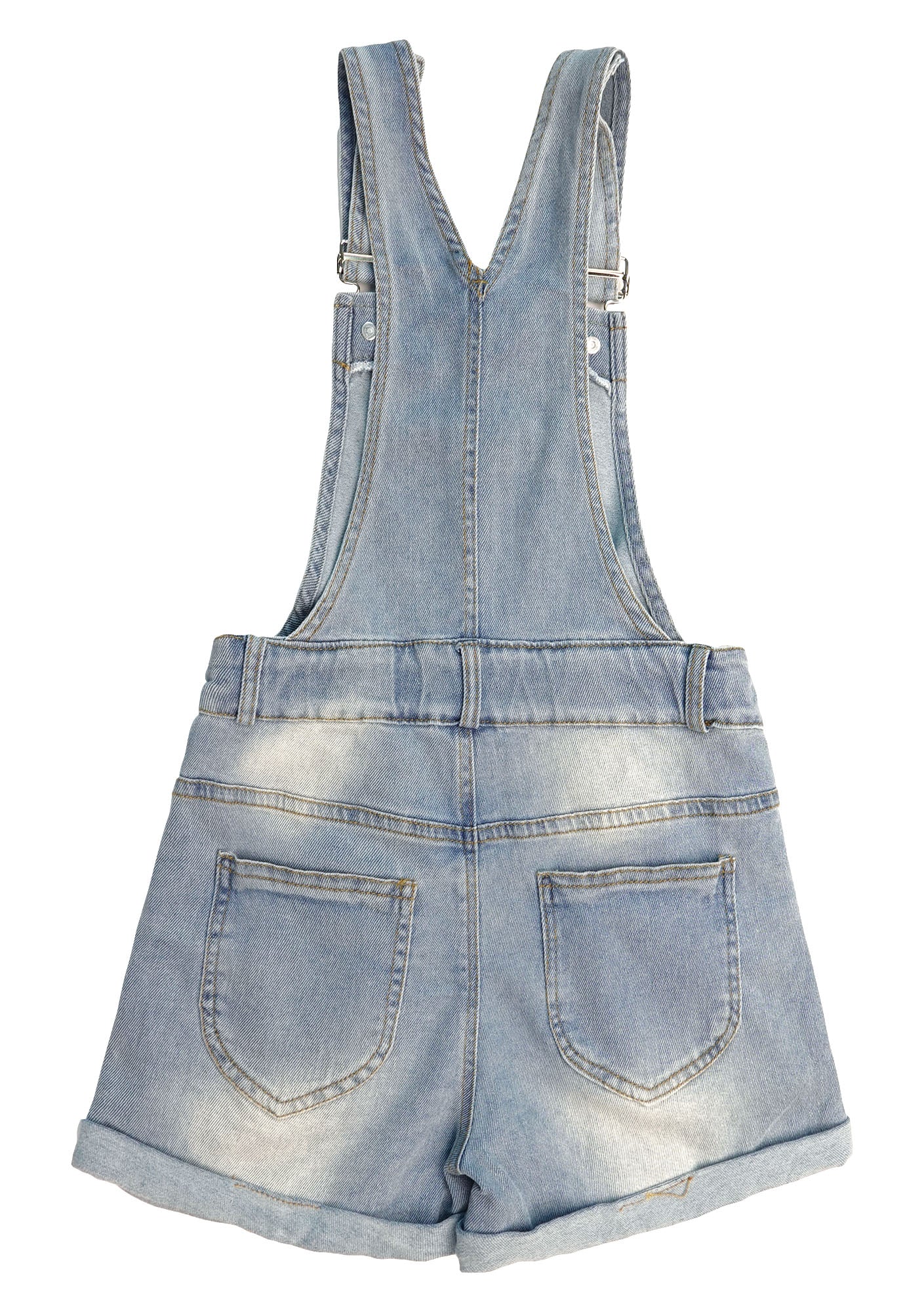 Little Girls Denim Shortalls, Stone Washed Soft Jeans Summer Shortalls