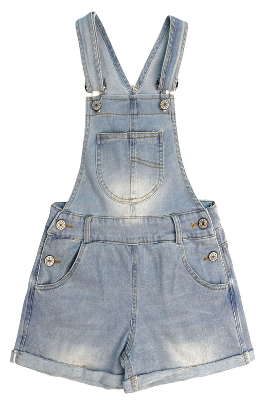 Little Girls Denim Shortalls, Stone Washed Soft Jeans Summer Shortalls