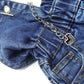 Flounced Girls Wide-leg Stretch Denim Pants, 5-14T Ribbed Elastic Waist with Chain Jeans