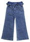 Flounced Girls Wide-leg Stretch Denim Pants, 5-14T Ribbed Elastic Waist with Chain Jeans