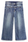 Hiden Front Pockets Girls Wide-leg Denim Pants, 5-14T Elastic Waistband Inside with D-ring Loops Jeans