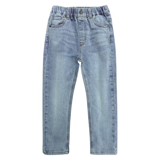 Child Simple Design Denim Pants,12M-14T Wide Age Ranges Ribbed Elastic Waist Jeans