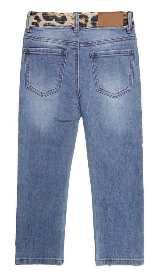 Girls Simple Design Denim Pants,5T-14T Elastic Waistband Inside Straight-fit Slim Jeans