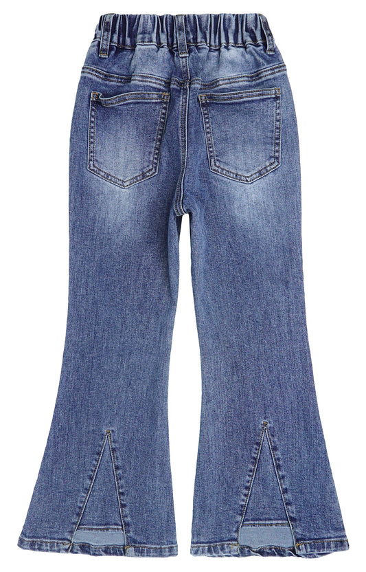 Girls Ribbed Waist Flared Denim Pants, 18M-14T Wide Age Ranges Bell-bottom Stretchy Slim Jeans