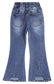 Girls Ribbed Waist Flared Denim Pants, 18M-14T Wide Age Ranges Bell-bottom Stretchy Slim Jeans