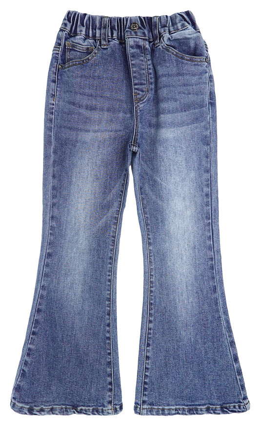 Girls Ribbed Waist Flared Denim Pants, 18M-14T Wide Age Ranges Bell-bottom Stretchy Slim Jeans