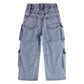 8-Pocket Girls Wide-leg Denim Pants, 5-14T Ribbed Elastic Waist Jeans