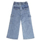 Wide-leg Cargo Jeans, 18M-14T Ribbed Waist Denim Pants