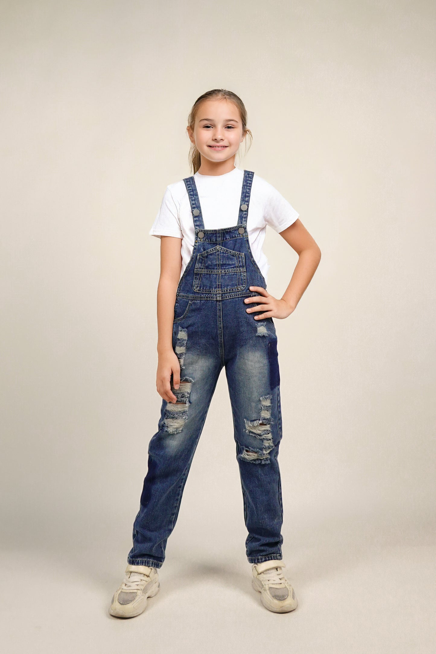 Girls&Boys Denim Bib Overalls,Little Big Kids Adjustable Straps Ripped Jean Dungarees Pants