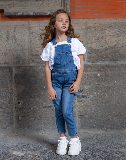 Kid Boy Girl Small Bib Pocket Adjustable Straps Cute Ripped Jean Overalls