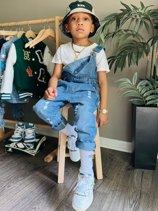 Kids Pocket Stone Washed Ripped Denim Overalls