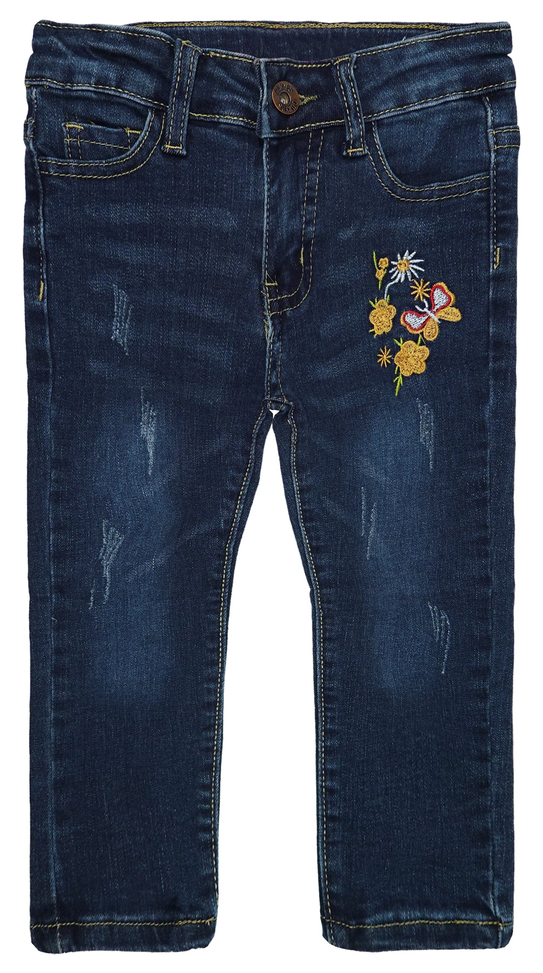 Little Girls Elastic Band Floral Embroidered Stretchy Soft Denim Slim Pants Jeans