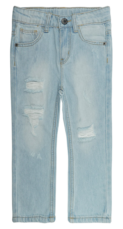 Girls Elastic Band Ripped Fashion Soft Denim Pants Jeans
