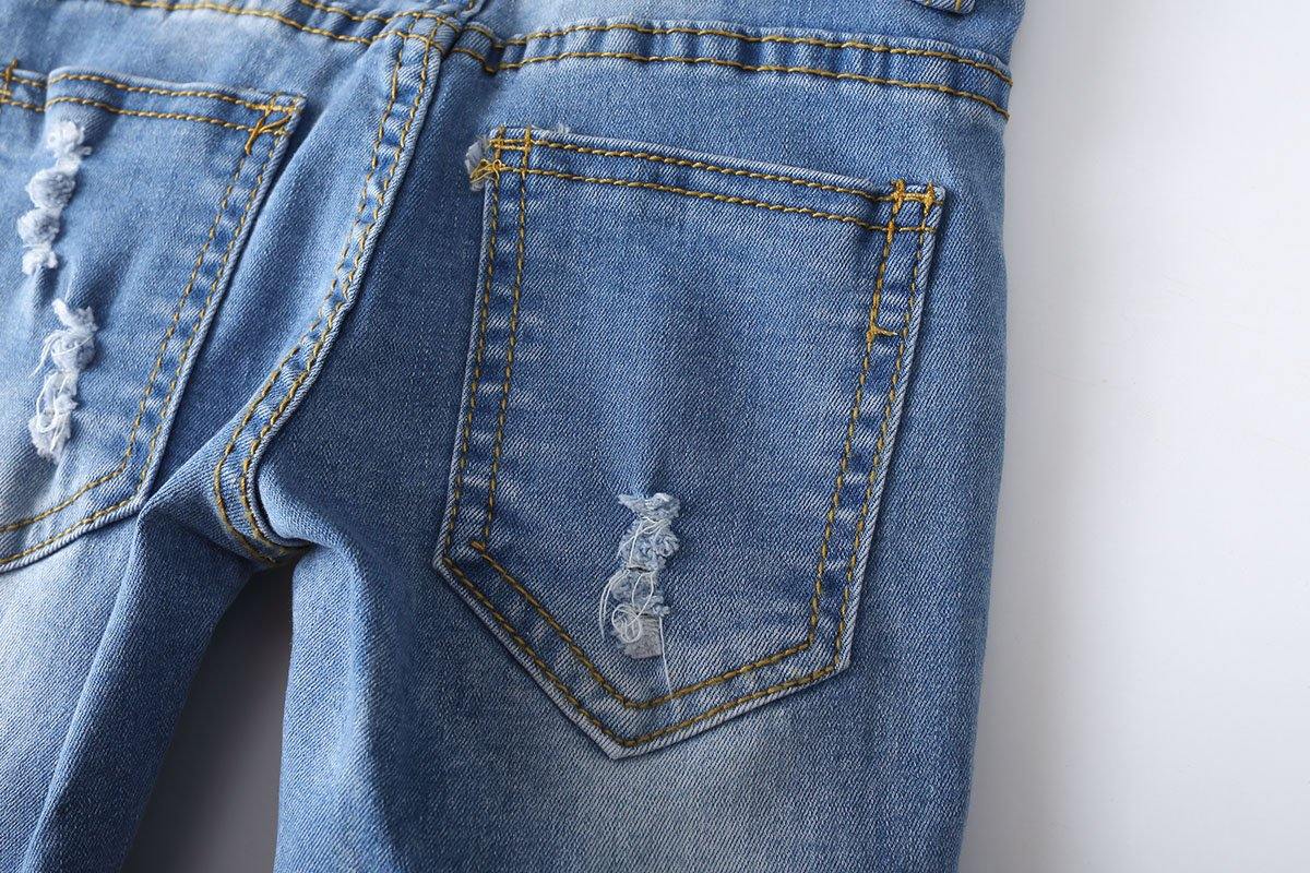 Child Ripped Holes Stretchy Stone Washed Soft Jeans Overalls - Kidscool Space