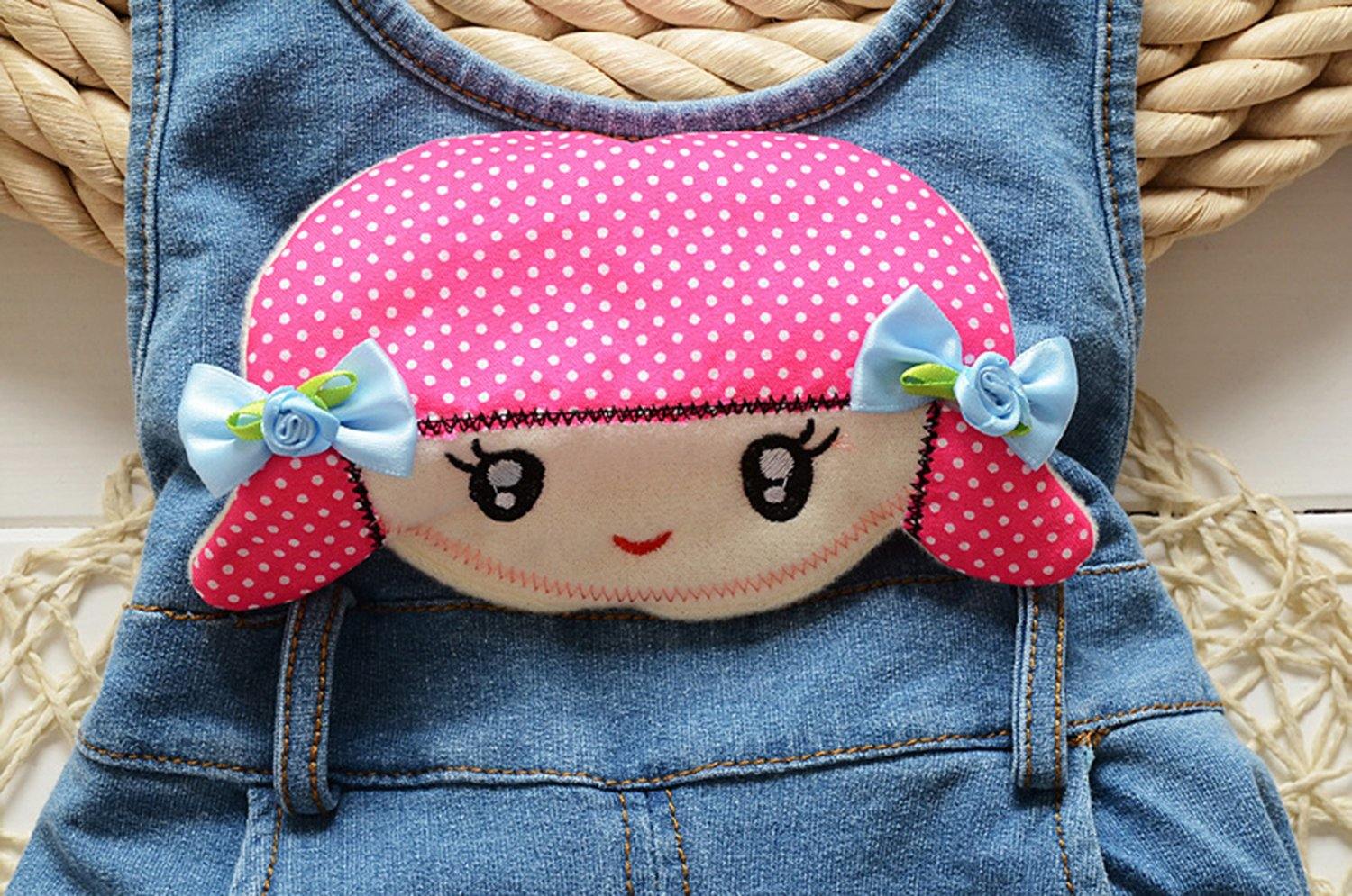 Kidscool Space Baby Toddler Girls Soft Knitted Cotton Denim Cute Girl Head Overalls - Kidscool Space