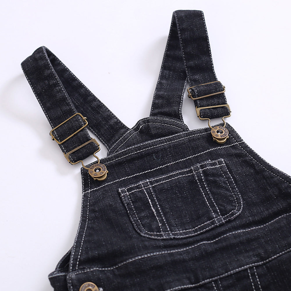 Baby Little Boys Girls Blue Black Denim Overalls Jean Workwear