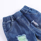 Kids Ripped Jeans Elastic Waist Distressed Denim Pants