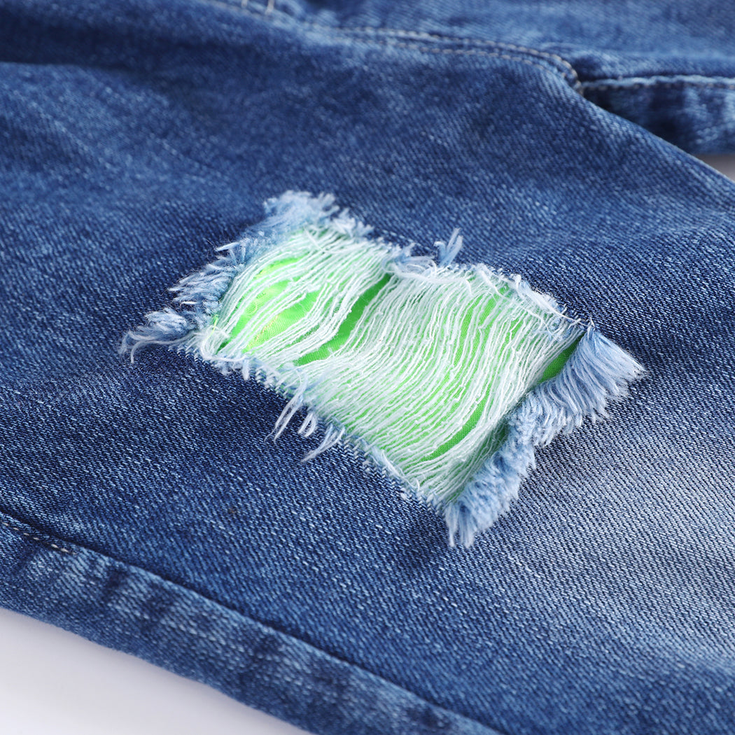 Kids Ripped Jeans Elastic Waist Distressed Denim Pants