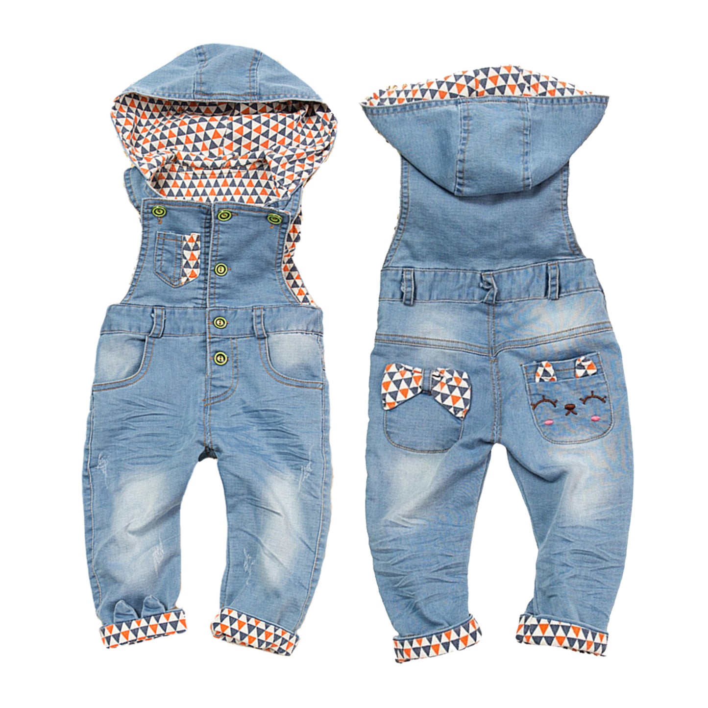 Toddler Fashion Pattern Hooded Denim Overalls