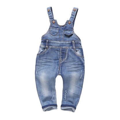 Boys Girls Washed Ripped Soft Denim Overalls