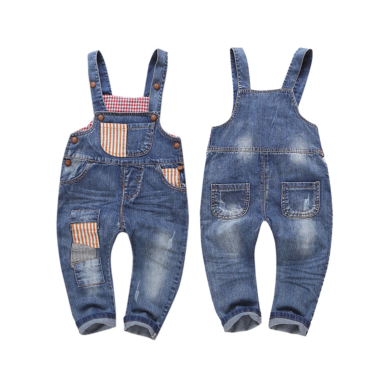 Toddler Patched Style Soft Denim Overalls