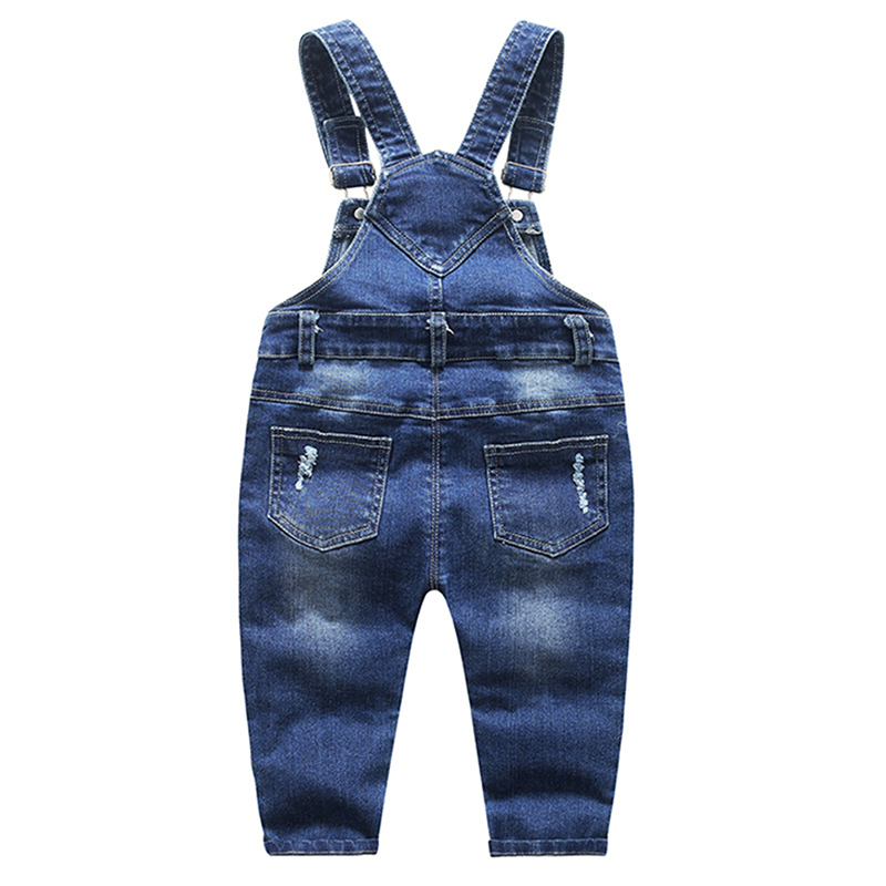 Boy Girl Stone Washed Ripped Soft Denim Overalls