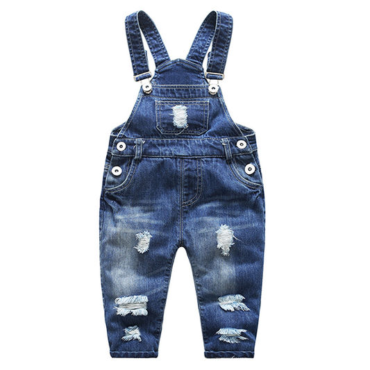 Boy Girl Stone Washed Ripped Soft Denim Overalls
